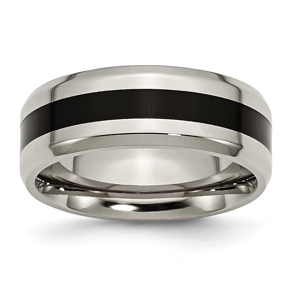 Kazi Luxury Titanium Polished Black Enamel 8mm Beveled Edge Band